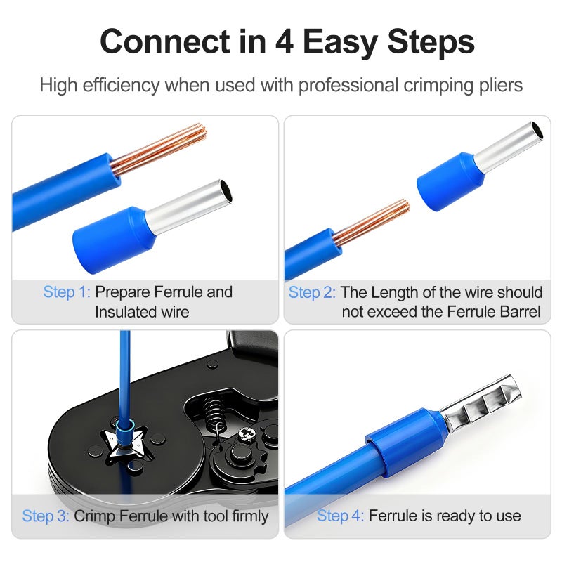 Baomain AWG 22/0.5mmÂ² Wire Copper Crimp Connector Insulated Ferrule Pin Cord End Terminal E0508mm Pack of 1000 (White) - Image 3